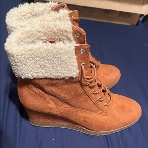 Midnight Velvet Brown Suede Wedge Boots